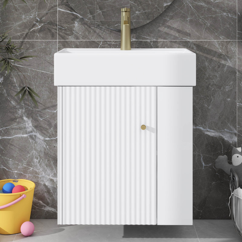 Meuble-lavabo flottant 21,6 po avec lavabo et unité murale compacte avec lavabo en céramique