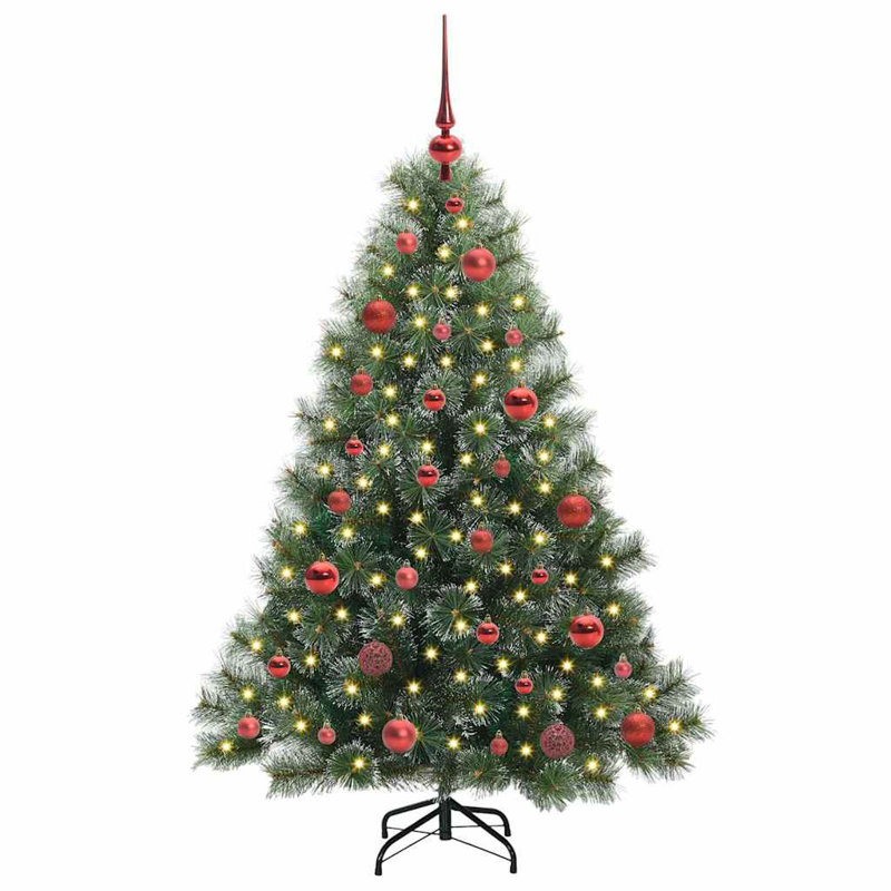  Artificial Christmas Tree with 150 LEDs Green PE and PVC, Red, 4.92' H