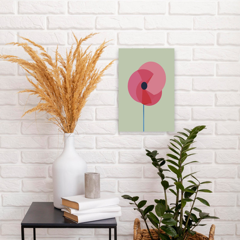Art mural minimaliste, coquelicot rose minimaliste abstrait géométrique délicat nature, H 18 po x l 12 po
