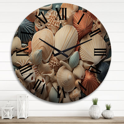 Beach Seashell Collage - Animals Oversized Wood Wall Clock