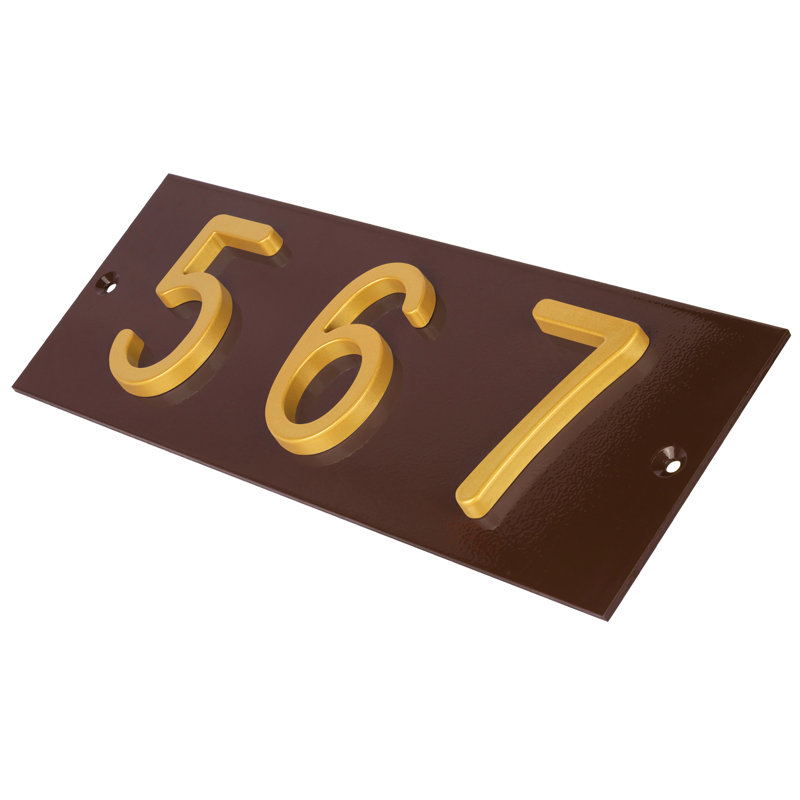 Plaque d'adresse horizontale en aluminium Royal Shade - à 3 chiffres sur mesure, Brun, Doré, Oui