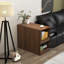 Bureau d'ordinateur en L avec tiroirs et tablettes en brun riche, poste de travail d'angle pliable
