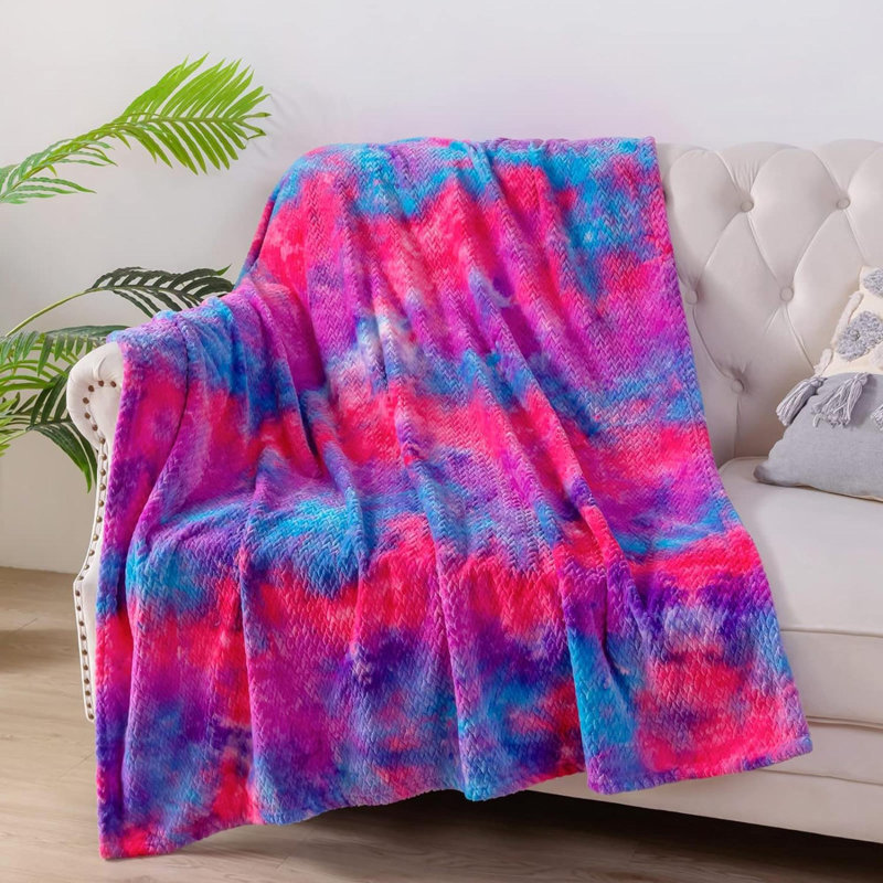 Knitted Throw Blanket, Blue/Pink