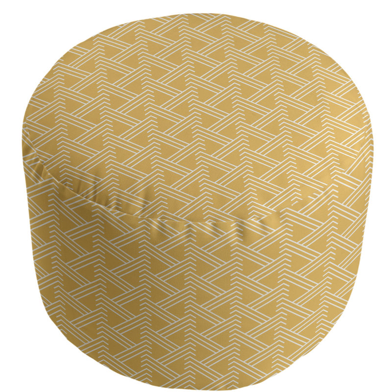 Upholstered Pouf, Yellow/White