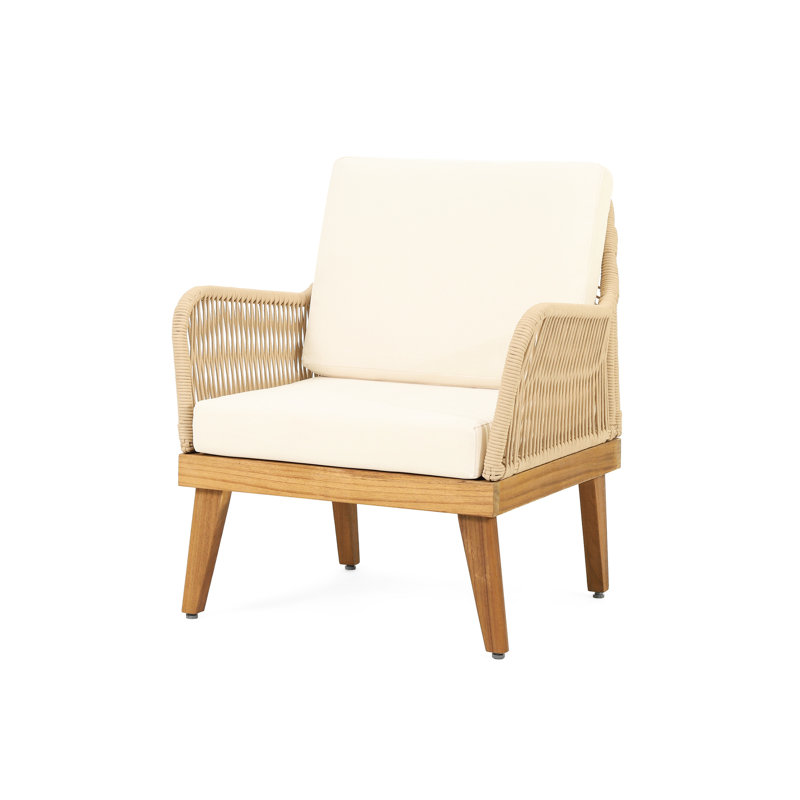 Outdoor Club Chair In Wood With To Weather Rope Weave, 28.46in W X 26.28in D 32.12in H Weave - , 28.46" 26.28" 32.12
