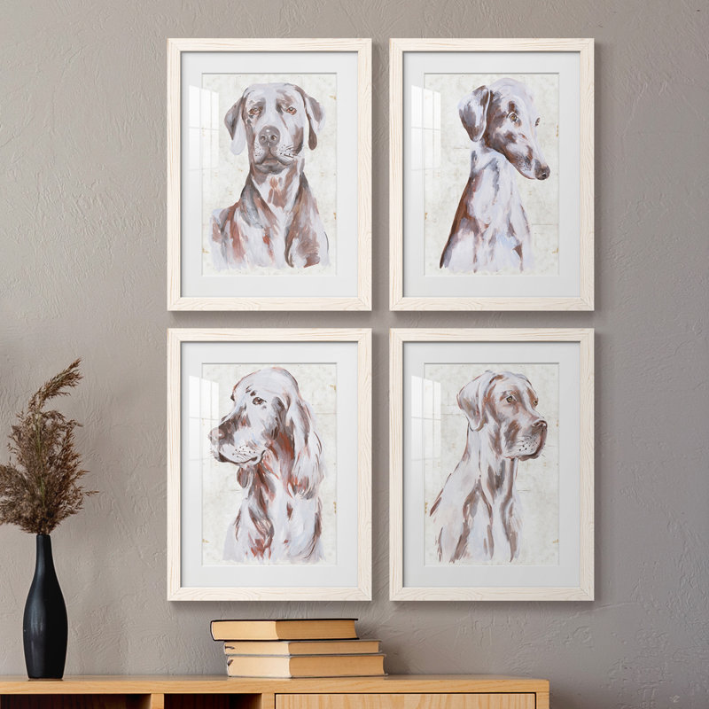 Sitting Dog I - ensemble de 4 reproductions de cadres photo, Blanc, H 43,5 po x l 31,5 po x P 1 po