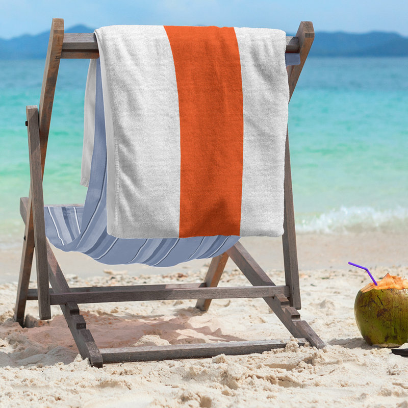Lightweight Beach Towel, White/Orange/White, Microfiber