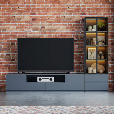 102 inches Two-piece set Entertainment Center with Hutch for TVs up to 75", Modern Gray Wooden TV Stand with Bookshelves with Storage Drawers and Cabinet for Home