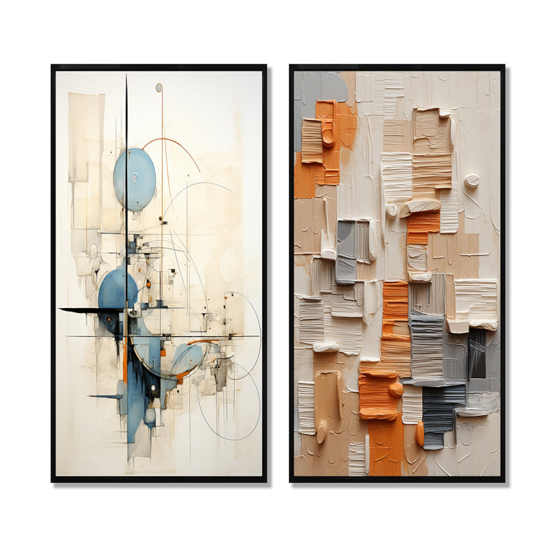 Minimalisme géométrique Wizards Collage - ensemble de 2 décorations murales, Cadre noir, H 32 po x l 33 po