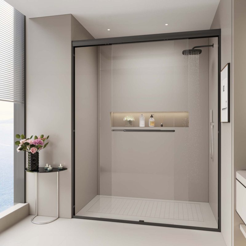 Double Sliding Shower Door, Semi-Frameless Bypass Bathroom Sliding Door With 1/4" (6Mm) Tempered Glass For Walk-In Shower
