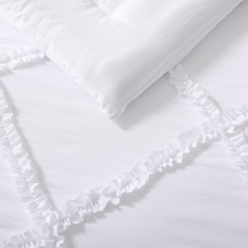 White Twin Microfiber Comforter Set with Frills