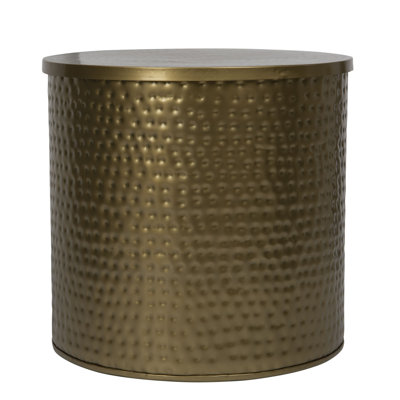 Round Hammered Metal Drum Table or Planter with Lid