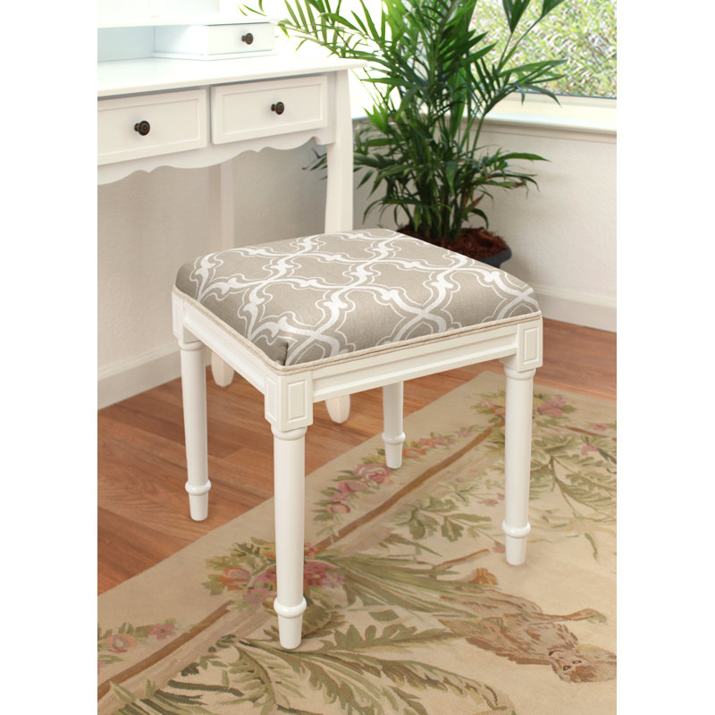 Tabouret de coiffeuse en treillis Pangle, Taupe clair, Blanc