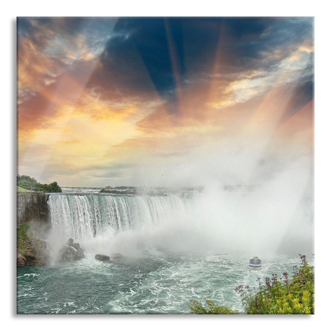 Glasbild Niagarafälle bei Sonnenuntergang