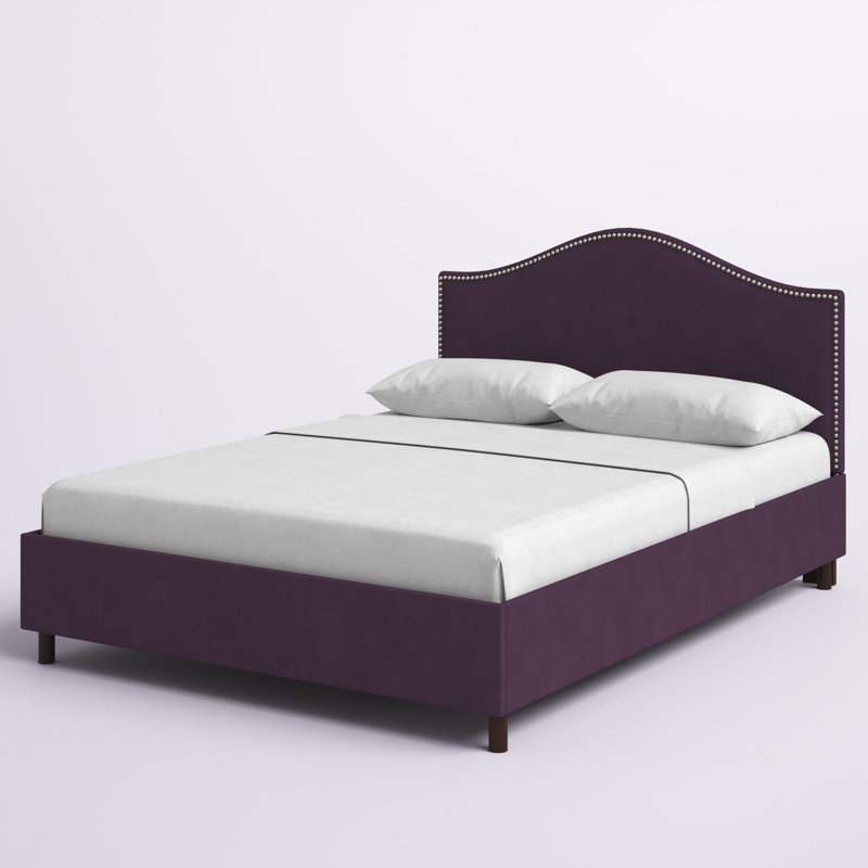 Myers Upholstered Platform Bed, Full, Classic Aubergine Velvet