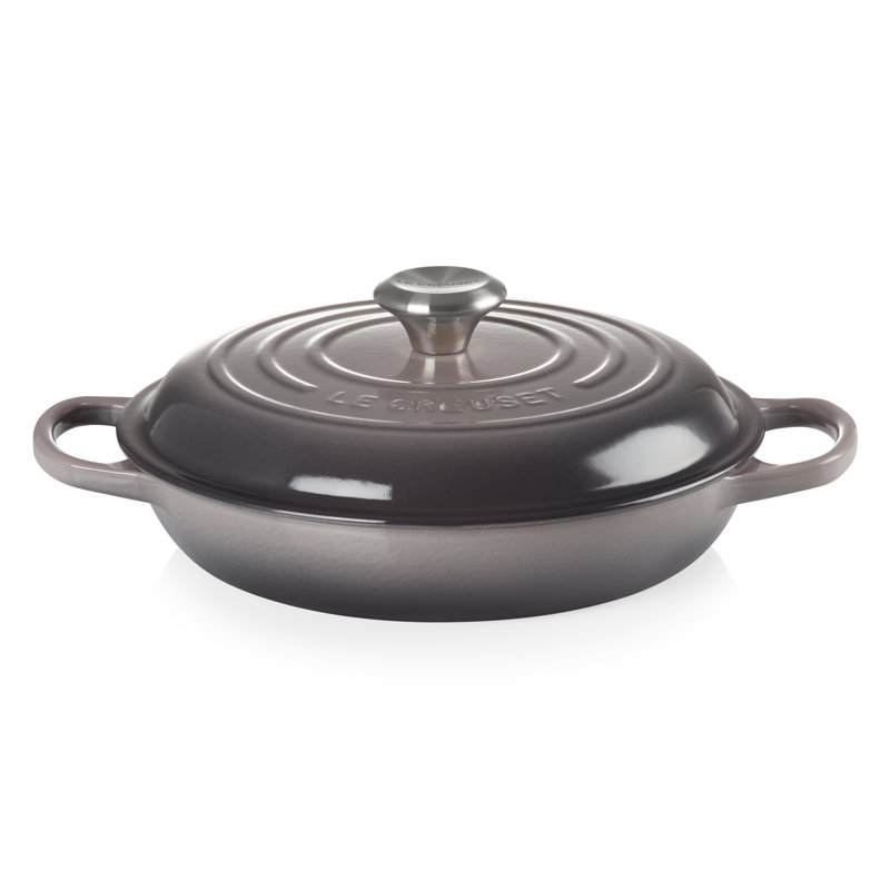 Le Creuset Signature Enameled Cast Iron Braiser with Lid, Oyster, 3.5 quarts