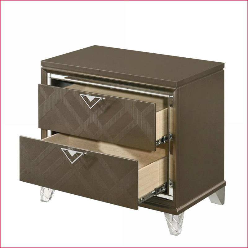 Table de chevet Modern Glam Champagne foncé avec 2 tiroirs et pieds en acrylique
