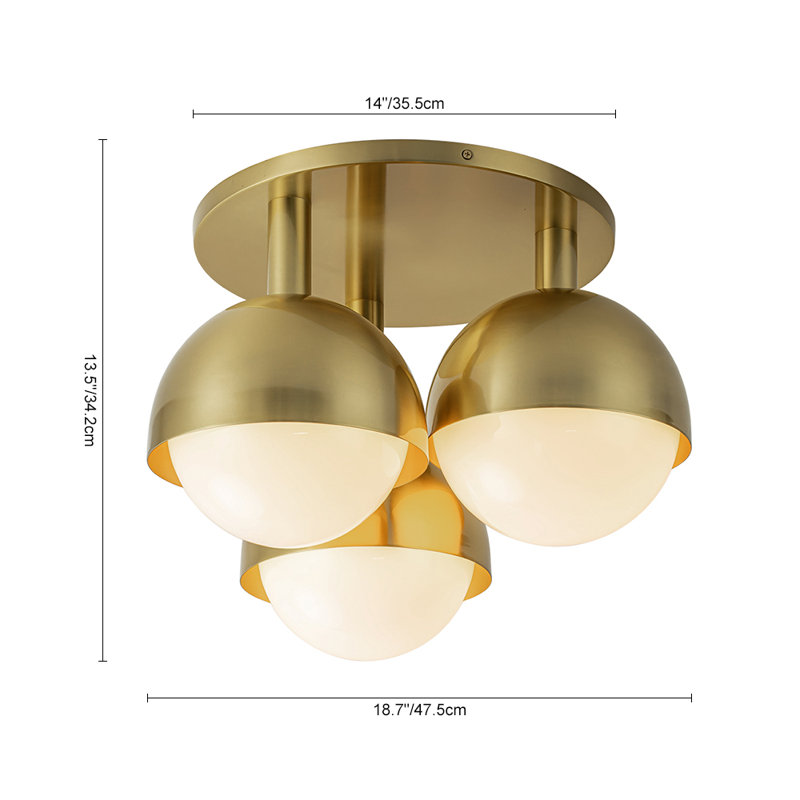 Brass 3-Light Opal Glass Globe Semi Flush Mount