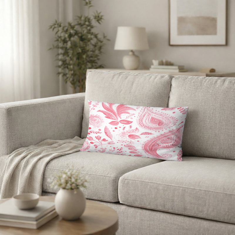 Coussin décoratif French Country - Coussin transitionnel rouge et blanc, H 12 po x l 20 po