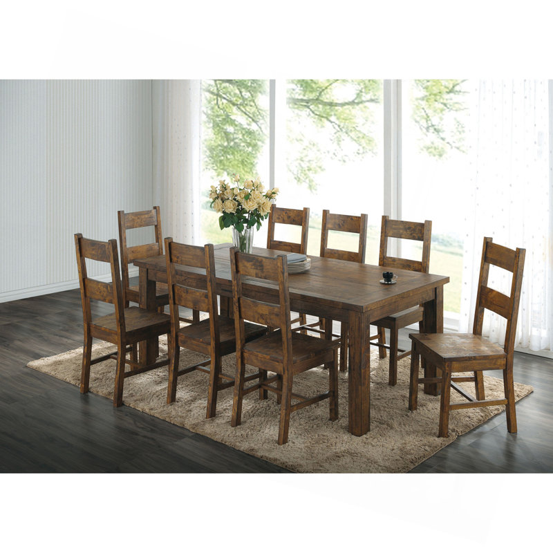 Rustic Golden Brown 9-piece Dining Table Set