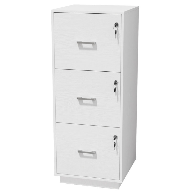 Wooden 3 Drawers File Cabinet With Lock 38.58"H, White