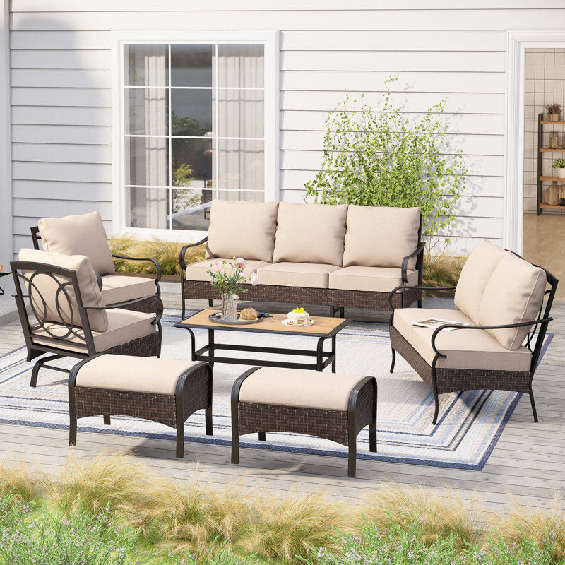 Argyri 9-Person Rocking Outdoor Conversation Set with Loveseat & Rocking Lounge Chairs, Yes, Beige