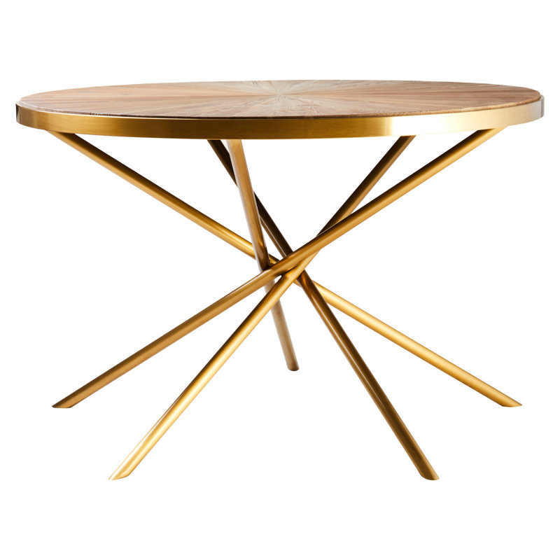 Round Solid Wood Top Metal Base Dining Table