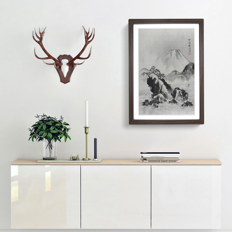 Mount Fuji by Kawanabe Kyosai - Picture Frame Painting Print, 48cm H x 36cm W x 2cm D, Walnut Framed