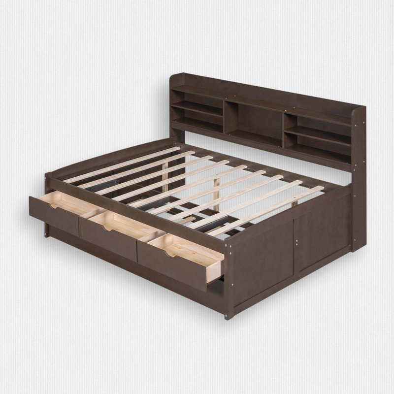 Lit plateforme avec lit gigogne et 3 tiroirs de rangement, Gris antique