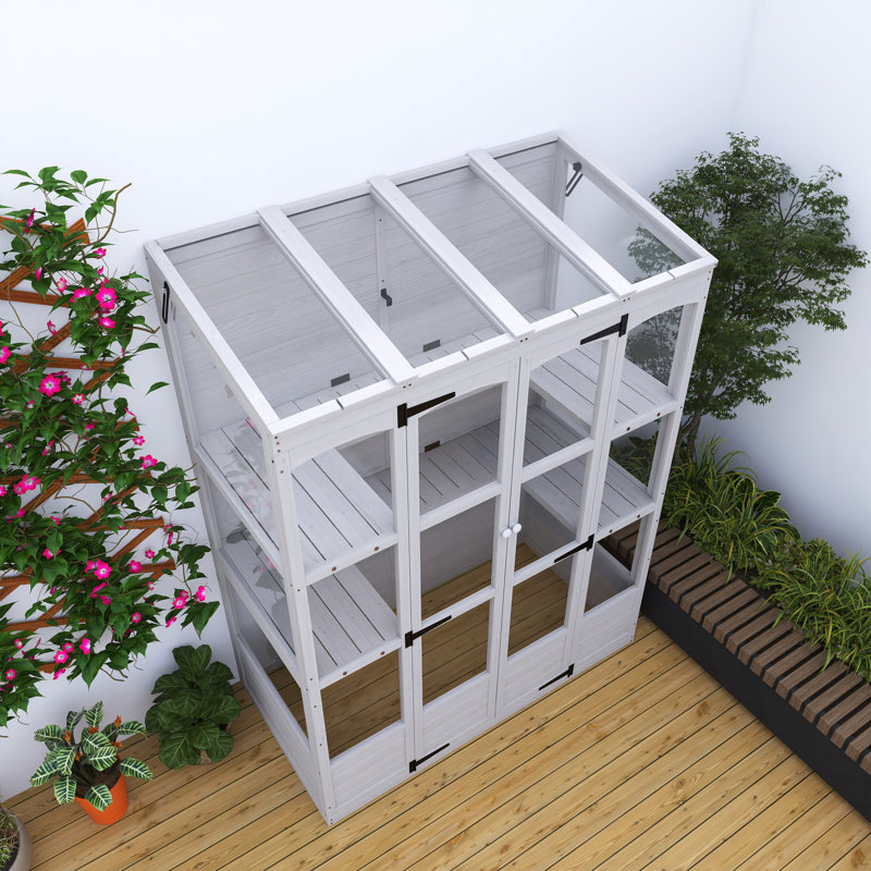 78 In. Wood Walk-In Greenhouse With Skylights, Folding Shelves, White