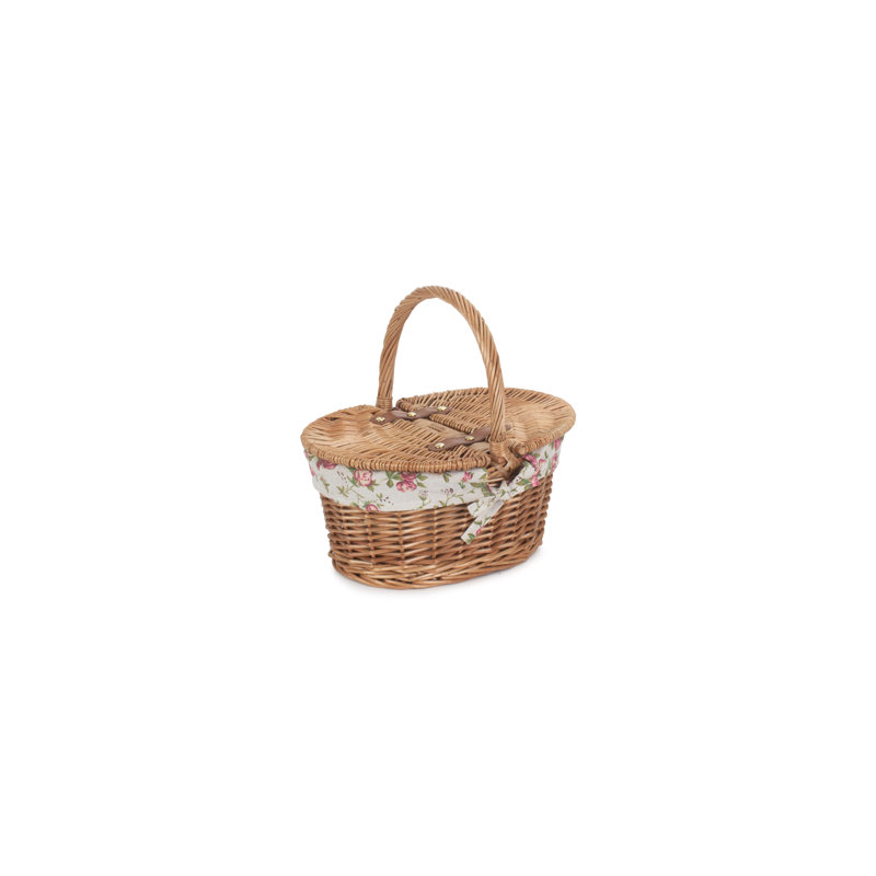 Wicker Child sized Picnic Basket with Lining, Light Steamed
