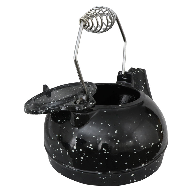 3 Quart Black Enamel Cast Iron Steamer Kettle with White Specks