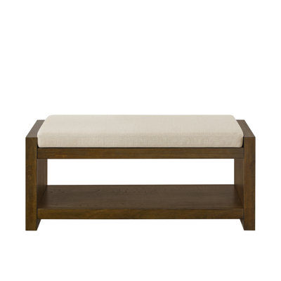 40" Accent Bench With Lower Shelf Shoe Rack, Padded Seating Bench For Living Room, Modern Compact Bed End Bench With Storage For Bedroom Seating, Removable Cushion,  40"W-Ivory