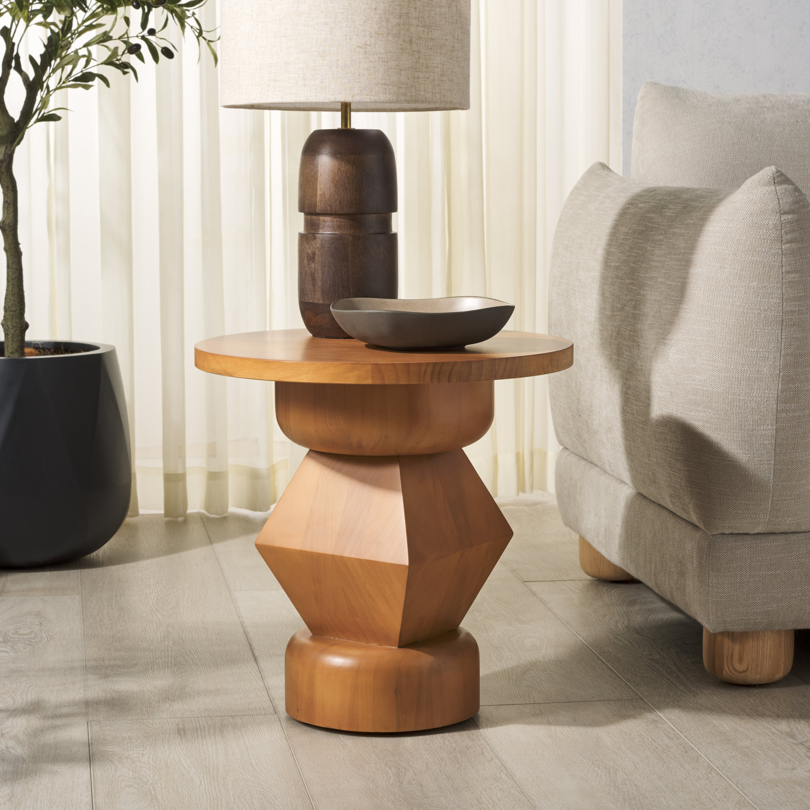 Claussen Round Wood Accent Table, Natural