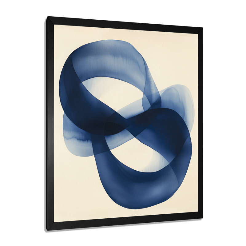 Courbes minimalistes bleu beige bleu III - Formes abstraites - Tableau encadré, H 44 po x l 34 po, Black Picture Framed