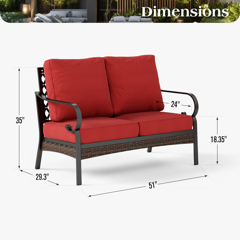Causeuse d'extérieur 51 po avec coussins, Rouge