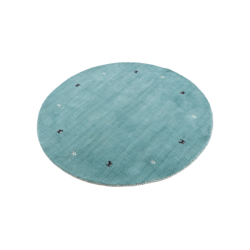 Handwoven Wool Gabbeh Uni Turquoise Rug, Round 300cm
