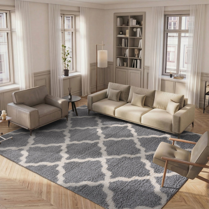 Tapis à poil long en tissu performance à motif géométrique Alonnah, Rectangle 8 pi x 10 pi