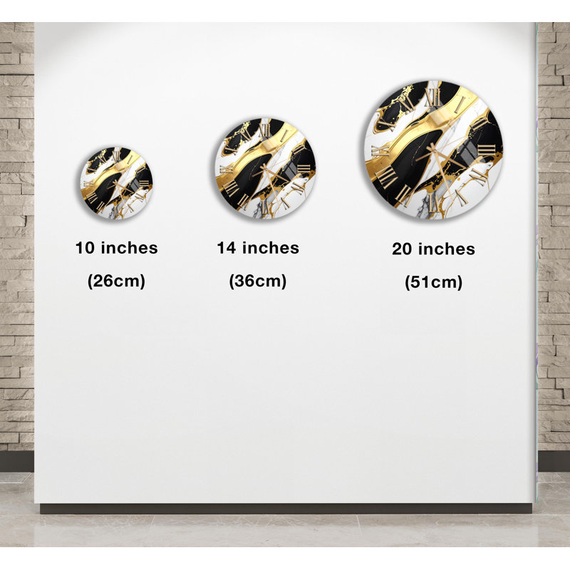 Horloge murale en verre trempé noir et or noir, horloge Art abstrait, décoration murale élégante, horloge moderne, cadeau de pendaison de crémaillère, décoration de salon