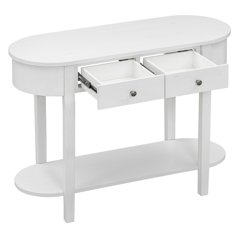 Elegant Retro Console Table With Curved Design And Smooth Glaze, White
