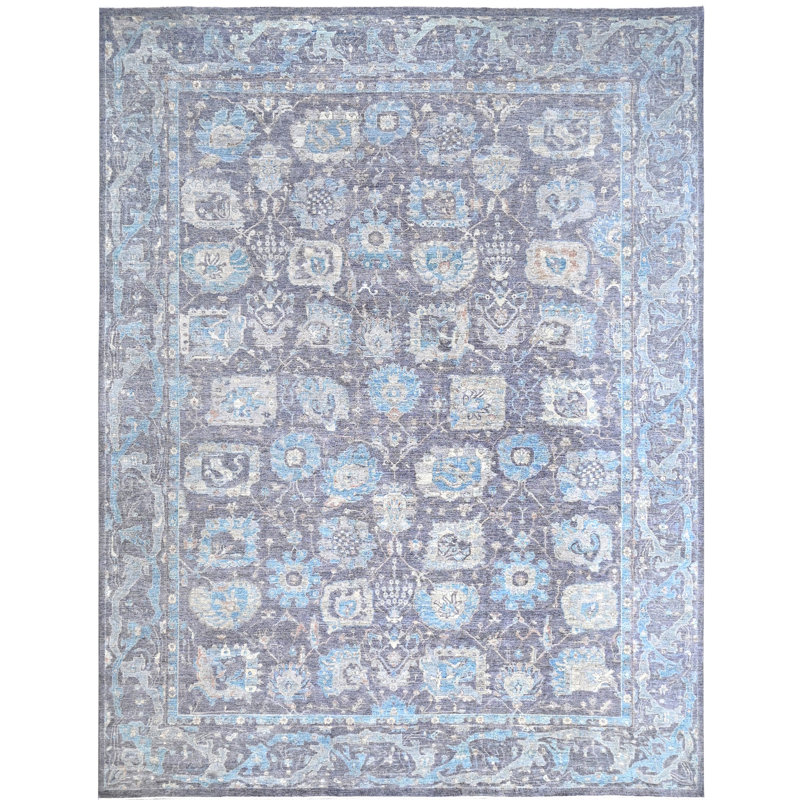 Tapis bleu noué à la main de haute qualité