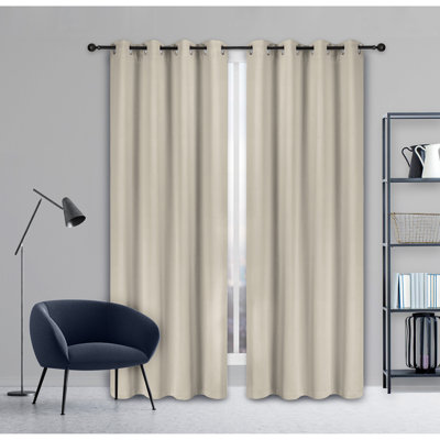 Peyote Beige Total Blackout Curtain Panel 54 x 84 inches - Thermal Insulated Grommet Window Drape for Bedroom and Living Room