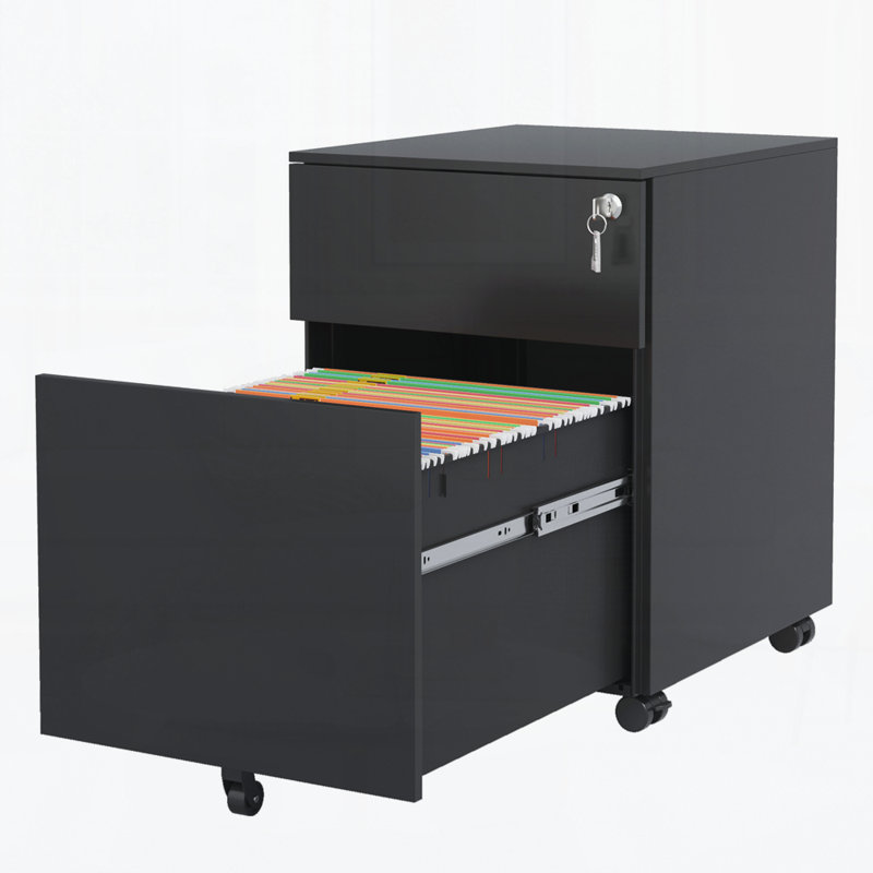 2 Drawer Mobile File Cabinet with Lock Steel File Cabinet for Legal/Letter/A4/F4 Size, Black