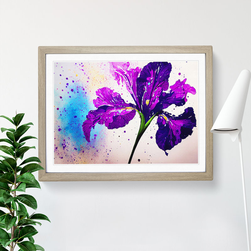 Iris Flower Splash Vol.5 Abstract - Framed Print, 25cm H x 34cm W x 2cm D, Oak Framed