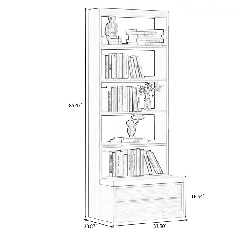 Walnut Modern Solid wood Standard Bookcase, 31.5"L