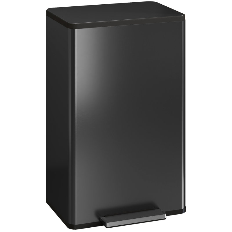 HOMCOM 45L Kitchen Bin with Soft-Close and Stay-Open Lid, Pedal Bin Black