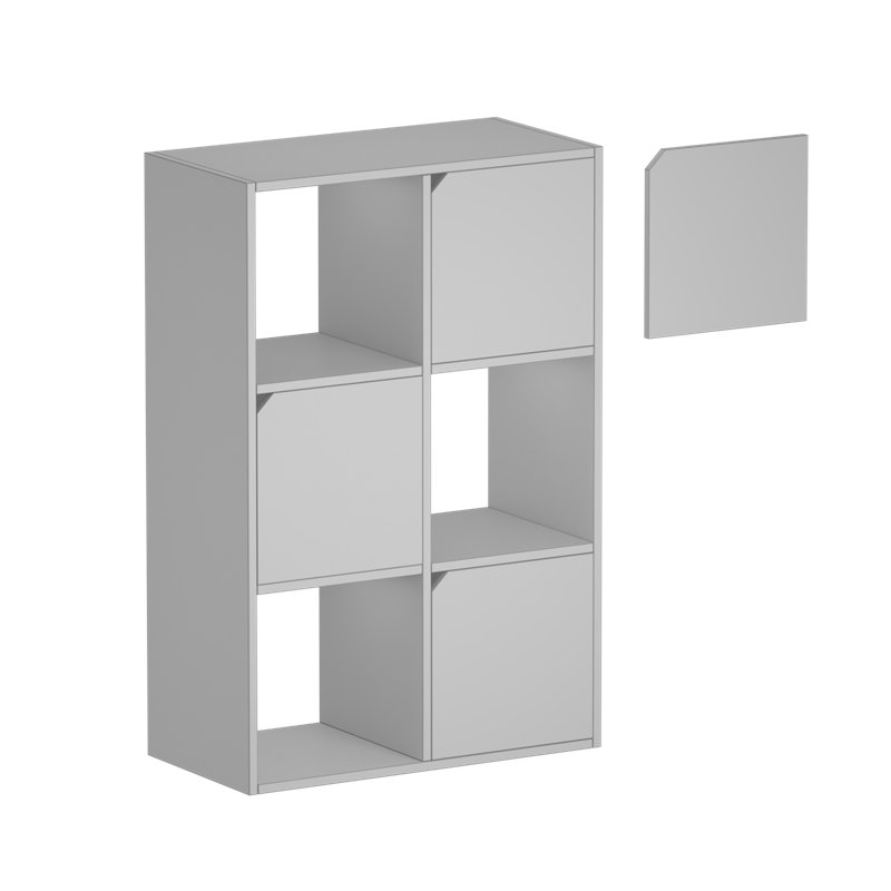 Bibliothèque 6 compartiments avec porte d'armoire, Blanc / Blanc