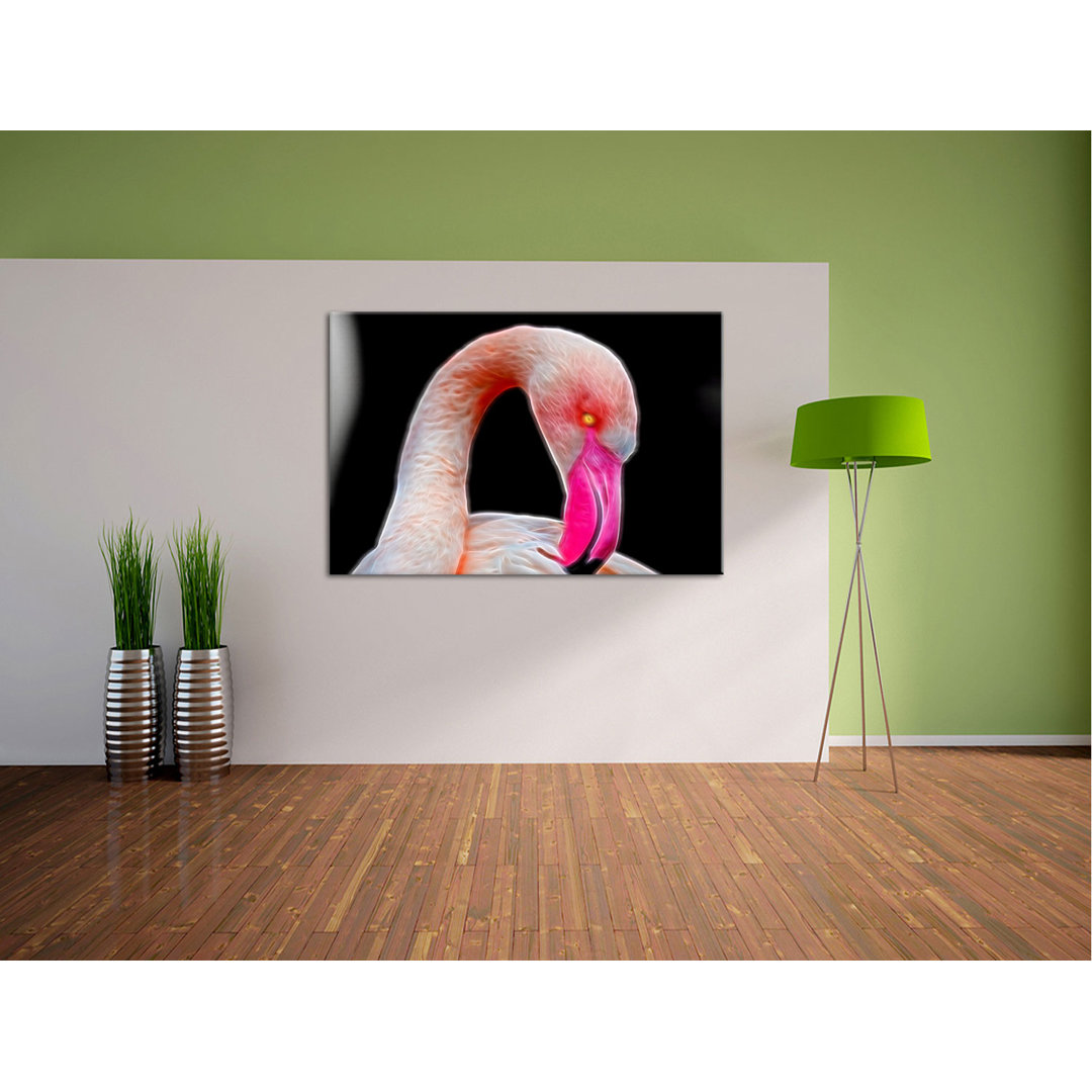 Leinwandbild Flamingo putzt sein Gefieder