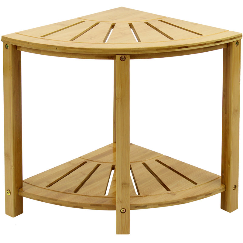 Natural Bamboo Corner Shower Stool with Shelf