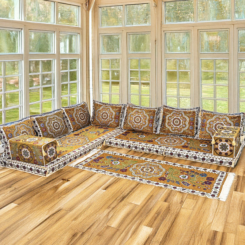 Ensemble de sièges de plancher Boho Spice Tone avec coussins de dossier moelleux, Brun